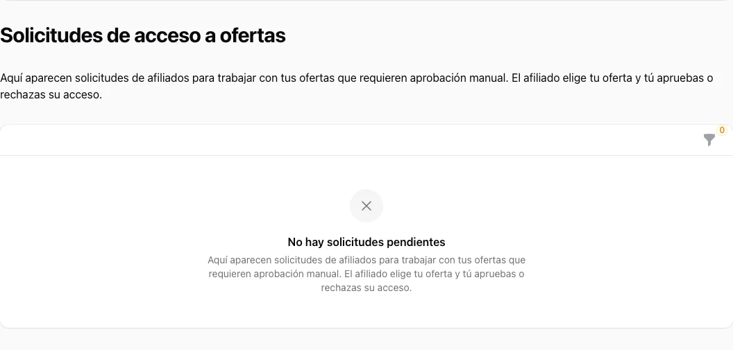 Solicitudes: cola vacía — AffiliateCore DEMO, 2026-10-09